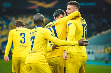 Kiev, Ukrayna - 14 Mart 2019: Olivier Giroud ve N'Golo Kante 