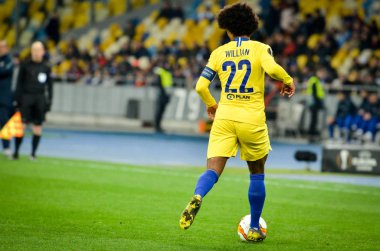 Kiev, Ukrayna - 14 Mart 2019: Uefa Europa sırasında Willian 