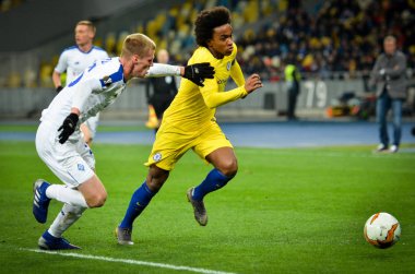 Kiev, Ukrayna - 14 Mart 2019: Uefa sırasında Willian oyuncu 