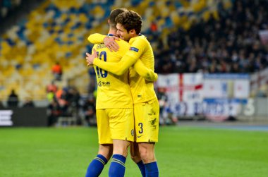Kiev, Ukrayna - 14 Mart 2019: Olivier Giroud ve Marcos Alonso