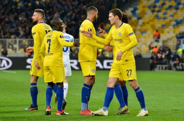 Kiev, Ukrayna - 14 Mart 2019: Chelsea Futbolcu kutlamak