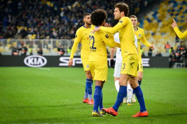 Kiev, Ukrayna - 14 Mart 2019: Willian ve Marcos Alonso durin