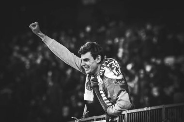 Kiev, Ukrayna - 14 Mart 2019: Chelsea taraftarları takımı destekliyor