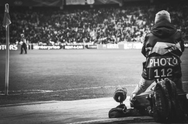 Kiev, Ukrayna - 14 Mart 2019: Gazeteciler ve fotoğrafçılar w