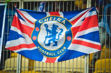 Kiev, Ukrayna - 14 Mart 2019: Chelsea taraftarları takımı destekliyor