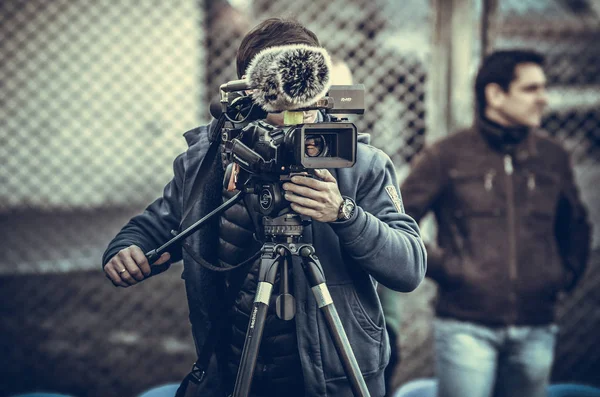 Kiev, Ukrayna - 14 Mart 2019: Gazeteciler ve fotoğrafçılar s