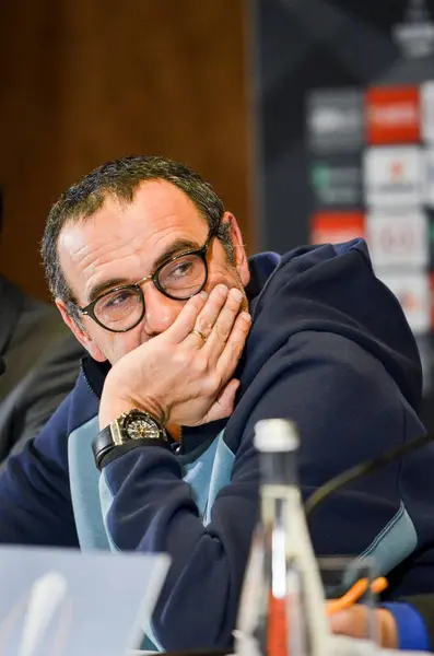 Kiev, UCRAINA - 14 marzo 2019: Maurizio Sarri sulla stampa con — Foto Stock