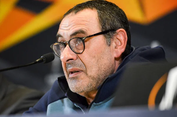 Kiev, Ukrayna - 14 Mart 2019: Maurizio Sarri basında con