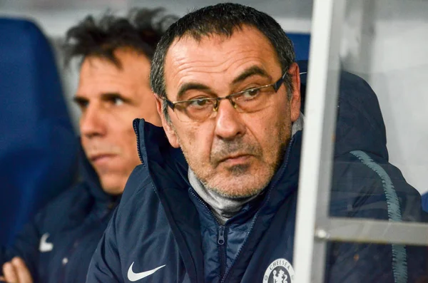 Kiev, UCRANIA - 14 de marzo de 2019: El entrenador Maurizio Sarri durante el — Foto de Stock