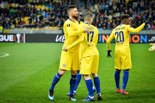 Kiev, Ukrayna - 14 Mart 2019: Olivier Giroud, Mateo Kovacic  