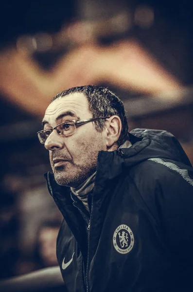 Kiev, UCRÂNIA - 14 de março de 2019: O treinador Maurizio Sarri durante o — Fotografia de Stock