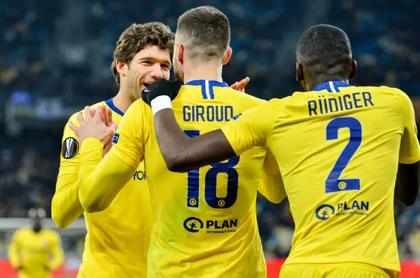Kiev, Ukrayna - 14 Mart 2019: Olivier Giroud ve Antonio Rudig