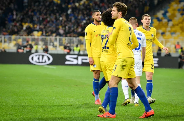 Kiev, Ukrayna - 14 Mart 2019: Willian ve Marcos Alonso durin