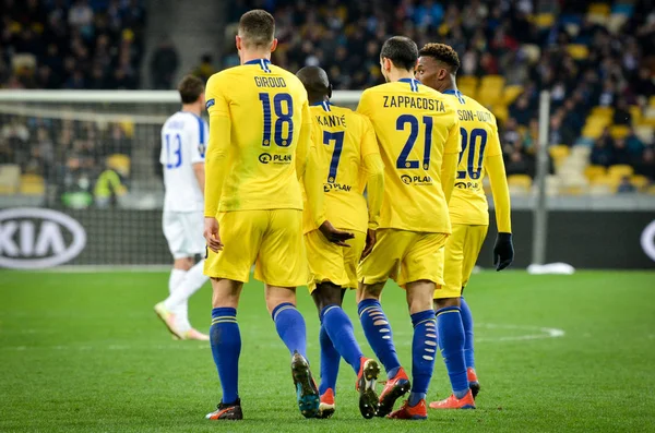 Kiev, Ukrayna - 14 Mart 2019: Chelsea Futbolcu kutlamak