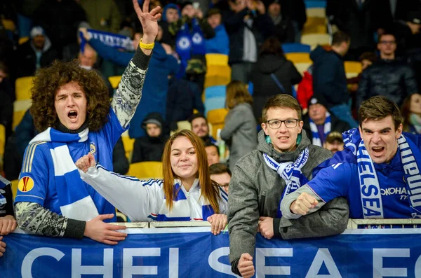 Kiev, UKRAINE - March 14, 2019: Chelsea  fans support the team d — Stock Photo, Image