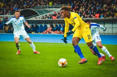 Kiev, Ukrayna - 14 Mart 2019: Callum Hudson-Odoi oyuncu