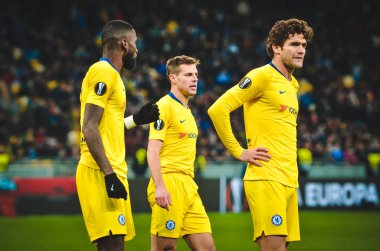 Kiev, Ukrayna - 14 Mart 2019: Marcos Alonso ve Antonio Rudige