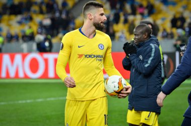 Kiev, Ukrayna - 14 Mart 2019: Olivier Giroud bir top ile ki 