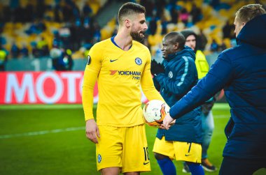 Kiev, Ukrayna - 14 Mart 2019: Olivier Giroud bir top ile ki 