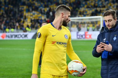 Kiev, Ukrayna - 14 Mart 2019: Olivier Giroud bir top ile ki 
