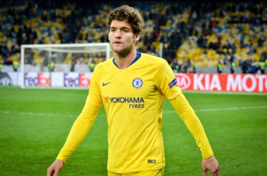 Kiev, Ukrayna - 14 Mart 2019: Avrupa Birliği Avrupa Ligi'nde Marcos Alonso