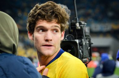 Kiev, Ukrayna - 14 Mart 2019: Avrupa Birliği Avrupa Ligi'nde Marcos Alonso