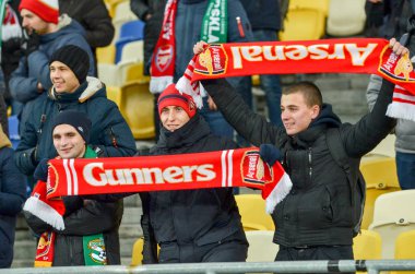 Kiev, Ukrayna - 29 Kasım 2018: Fc Arsenal'in taraftarları ve ultraları