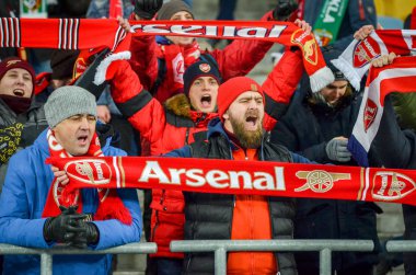 Kiev, Ukrayna - 29 Kasım 2018: Fc Arsenal'in taraftarları ve ultraları