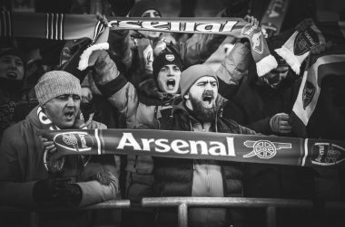 Kiev, Ukrayna - 29 Kasım 2018: Fc Arsenal'in taraftarları ve ultraları
