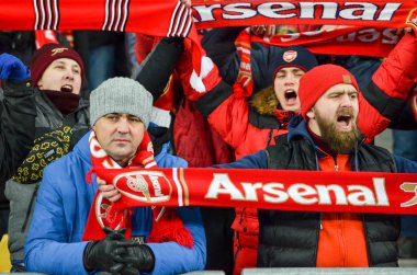 Kiev, Ukrayna - 29 Kasım 2018: Fc Arsenal'in taraftarları ve ultraları