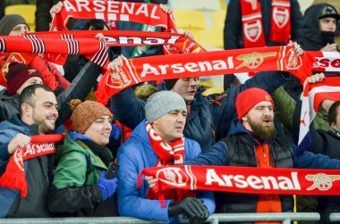 Kiev, Ukrayna - 29 Kasım 2018: Fc Arsenal'in taraftarları ve ultraları