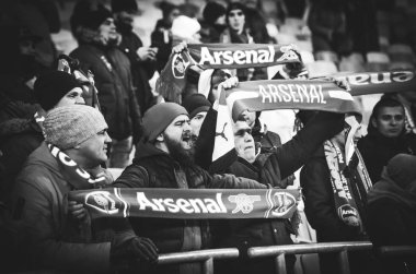 Kiev, Ukrayna - 29 Kasım 2018: Fc Arsenal'in taraftarları ve ultraları