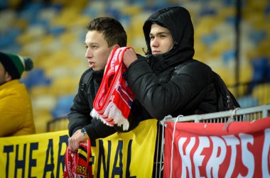 Kiev, Ukrayna - 29 Kasım 2018: Fc Arsenal'in taraftarları ve ultraları