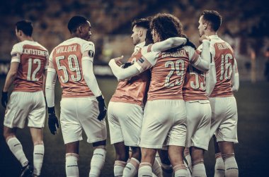 Kiev, Ukrayna - 29 Kasım 2018: Arsenal Futbolcuları cele