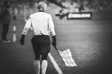 Kiev, Ukrayna - 29 Kasım 2018: Köşedeki yan hakem 