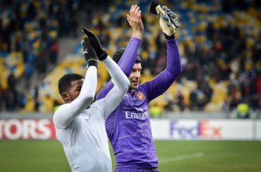 Kiev, Ukrayna - 29 Kasım 2018: Fc Arsenal'den Petr Cech teşekkür