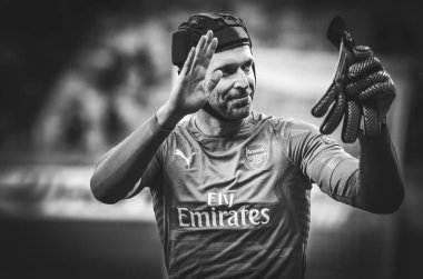 Kiev, Ukrayna - 29 Kasım 2018: Petr Cech hayranlarıiçin teşekkür
