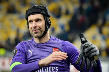 Kiev, Ukrayna - 29 Kasım 2018: Petr Cech hayranlarıiçin teşekkür