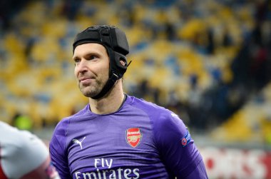 Kiev, Ukrayna - 29 Kasım 2018: Petr Cech hayranlarıiçin teşekkür