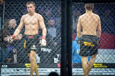 Kiev, Ukrayna - 02 Mart 2019: Bogdan Kudelya mma savaşçıları figh