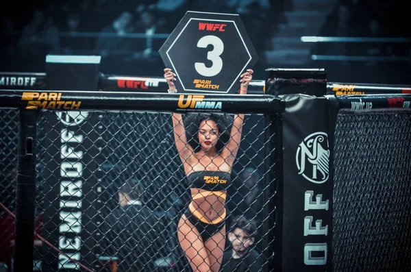 Kiev, Ukrayna - 02 Mart 2019: Wwfc 14 stajyer sırasında Ring Girls