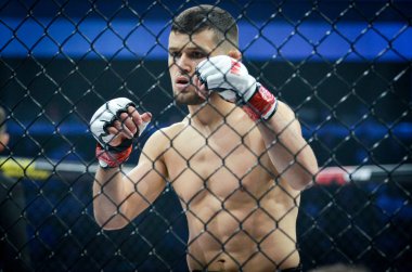 Kiev, Ukrayna - 02 Mart 2019: Grozdev Nikolay mma savaşçıları üzerinde 