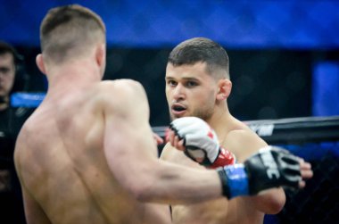 Kiev, Ukrayna - 02 Mart 2019: Lazarevich Eduard mma savaşçıları 