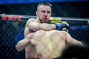 Kiev, Ukrayna - 02 Mart 2019: Lazarevich Eduard mma savaşçıları 