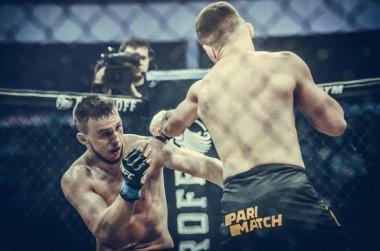 Kiev, Ukrayna - 02 Mart 2019: Lazarevich Eduard mma savaşçıları 