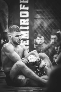 Kiev, Ukrayna - 02 Mart 2019: Lazarevich Eduard mma savaşçıları 