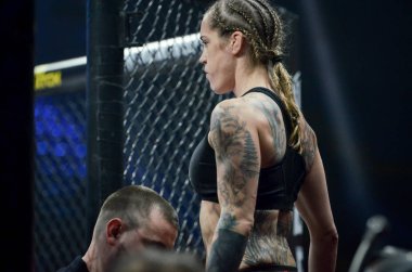 Kiev, Ukrayna - 02 Mart 2019: Eva Duarte mma kız savaşçıları ent