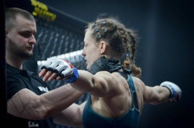 Kiev, Ukrayna - 02 Mart 2019: Sormova Magdaalena mma kız figh