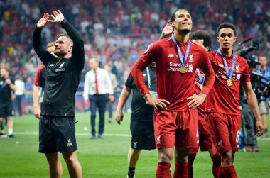 Madrid, İspanya - 01 Mayıs 2019: Virgil van Dijk galibiyetini kutladı