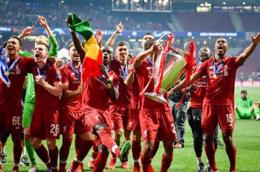 Madrid, İspanya - 01 Mayıs 2019: Sadio Mane ve Liverpool oyuncuları ce